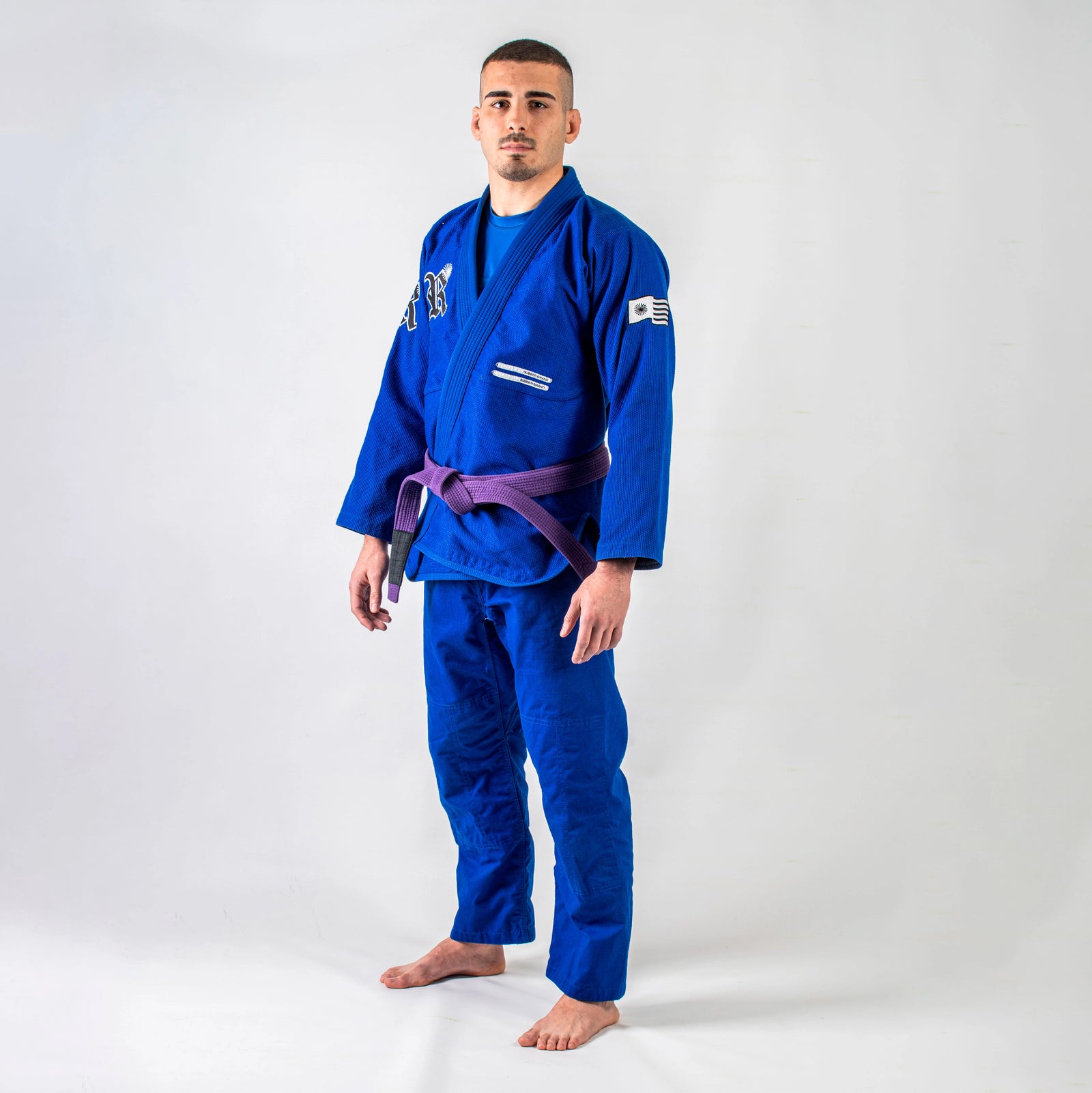 Kimono Hirosuga azul vista trasera – Rubber Brand Gi BJJ