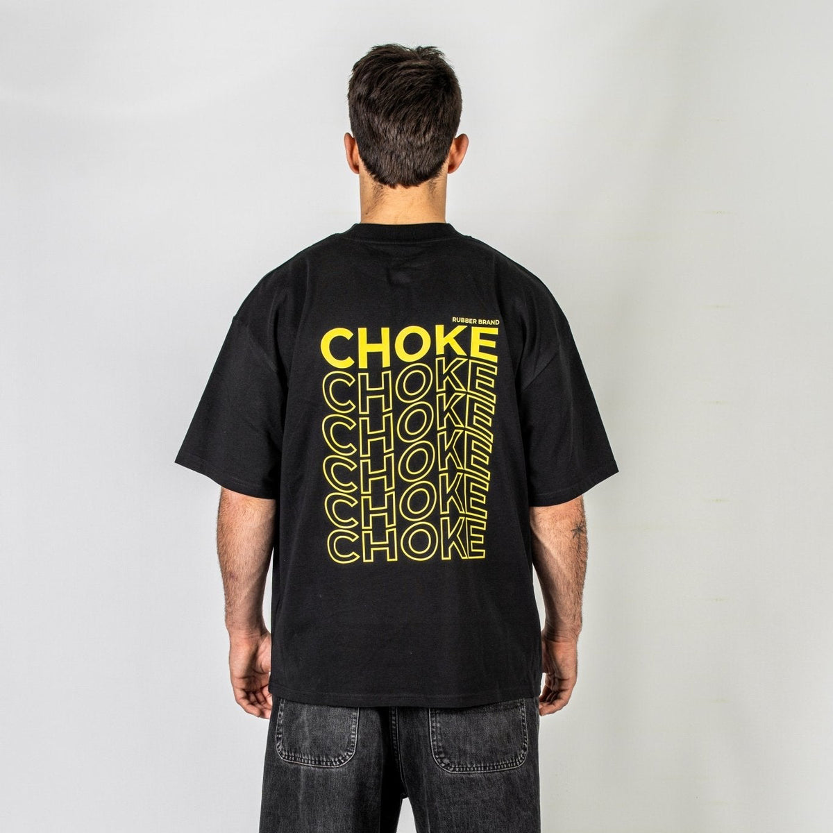 Camiseta Choke negra Rubber Brand – Camiseta oversize BJJ con gráfico tipográfico