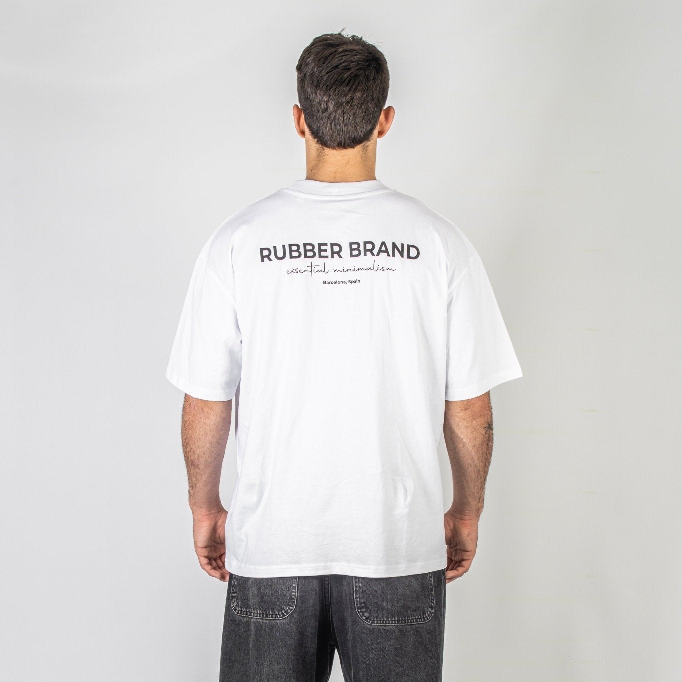 Camiseta Essential Minimalism blanca Rubber Brand – Gráfico minimalista BJJ oversize