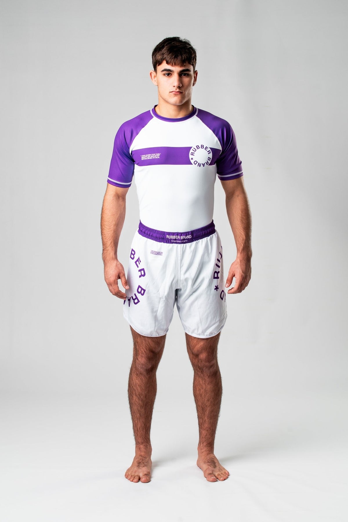 No Gi Short Circle Collection morado detalle adicional – Rubber Brand BJJ competición