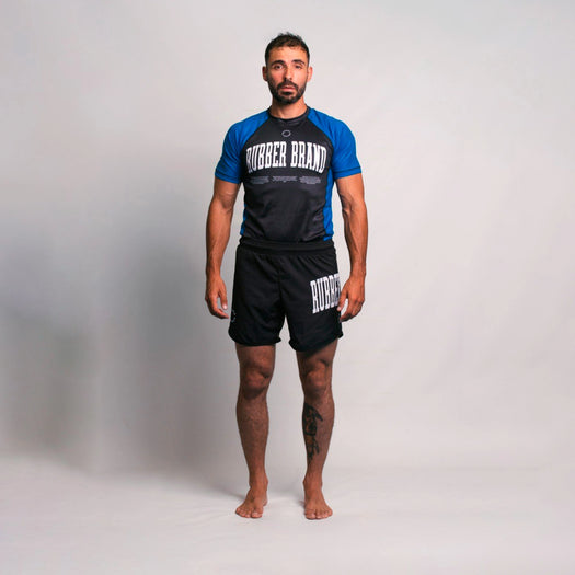 Conjunto Core No Gi azul Rubber Brand – Rashguard y shorts BJJ grappling