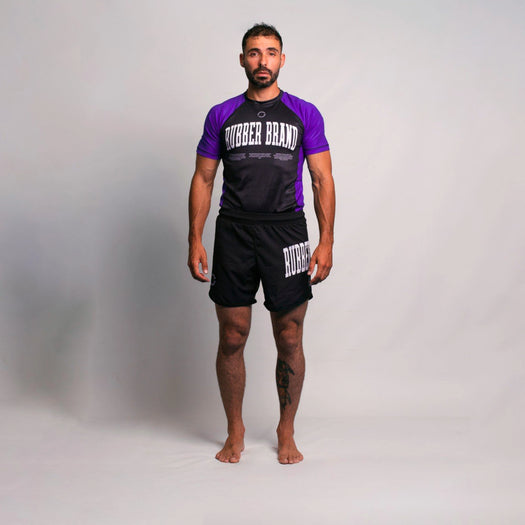 Conjunto Core No Gi morado Rubber Brand – Rashguard y shorts BJJ grappling