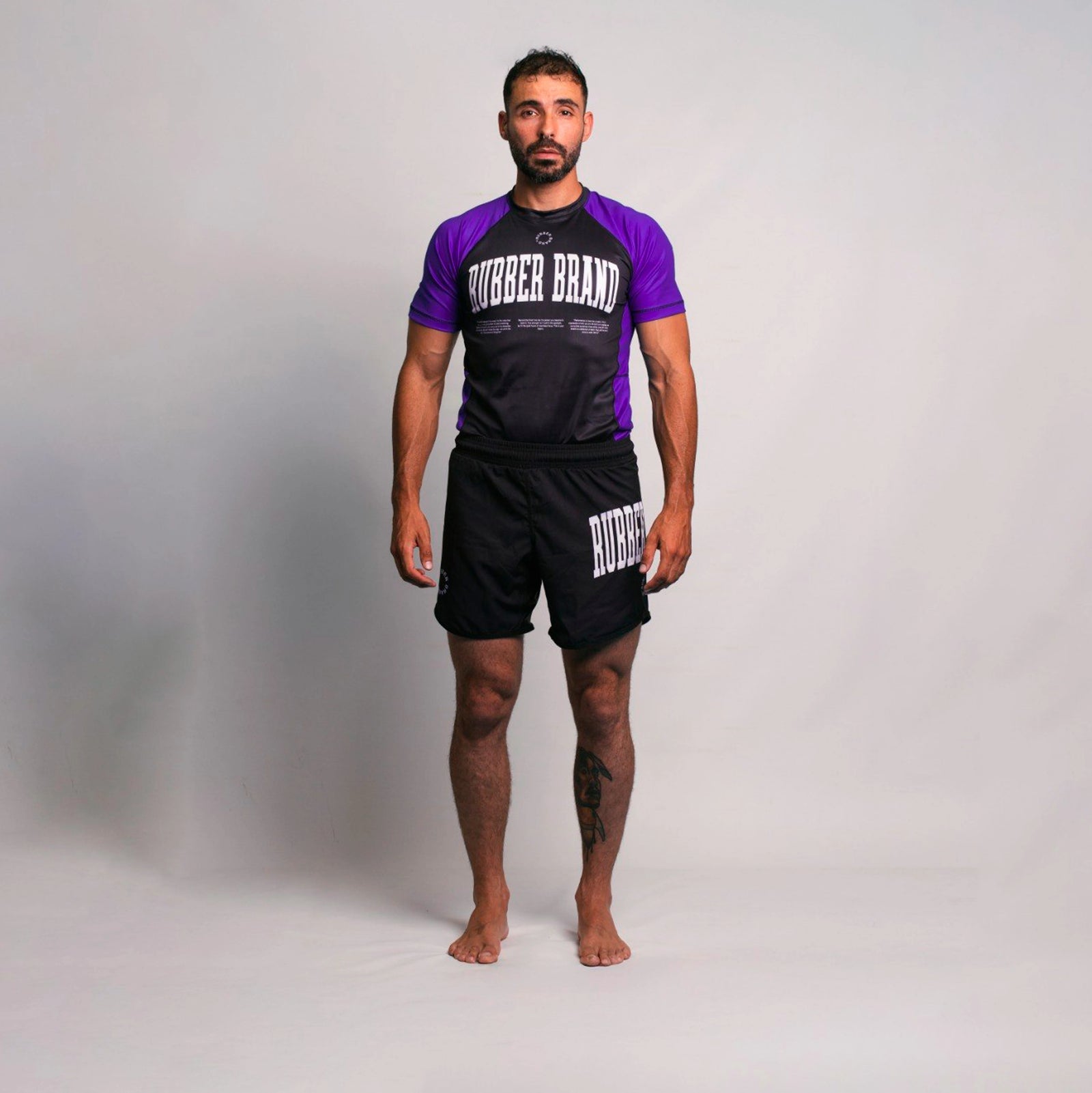 Conjunto Core No Gi morado Rubber Brand – Rashguard y shorts BJJ grappling