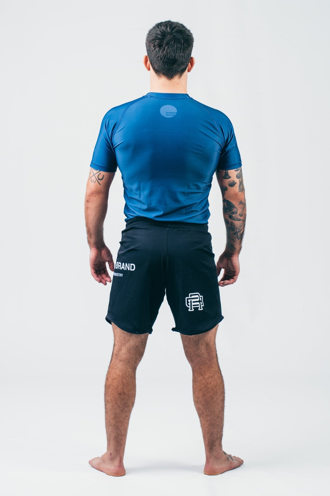 Rashguard Double Line azul vista trasera – Rubber Brand BJJ no gi